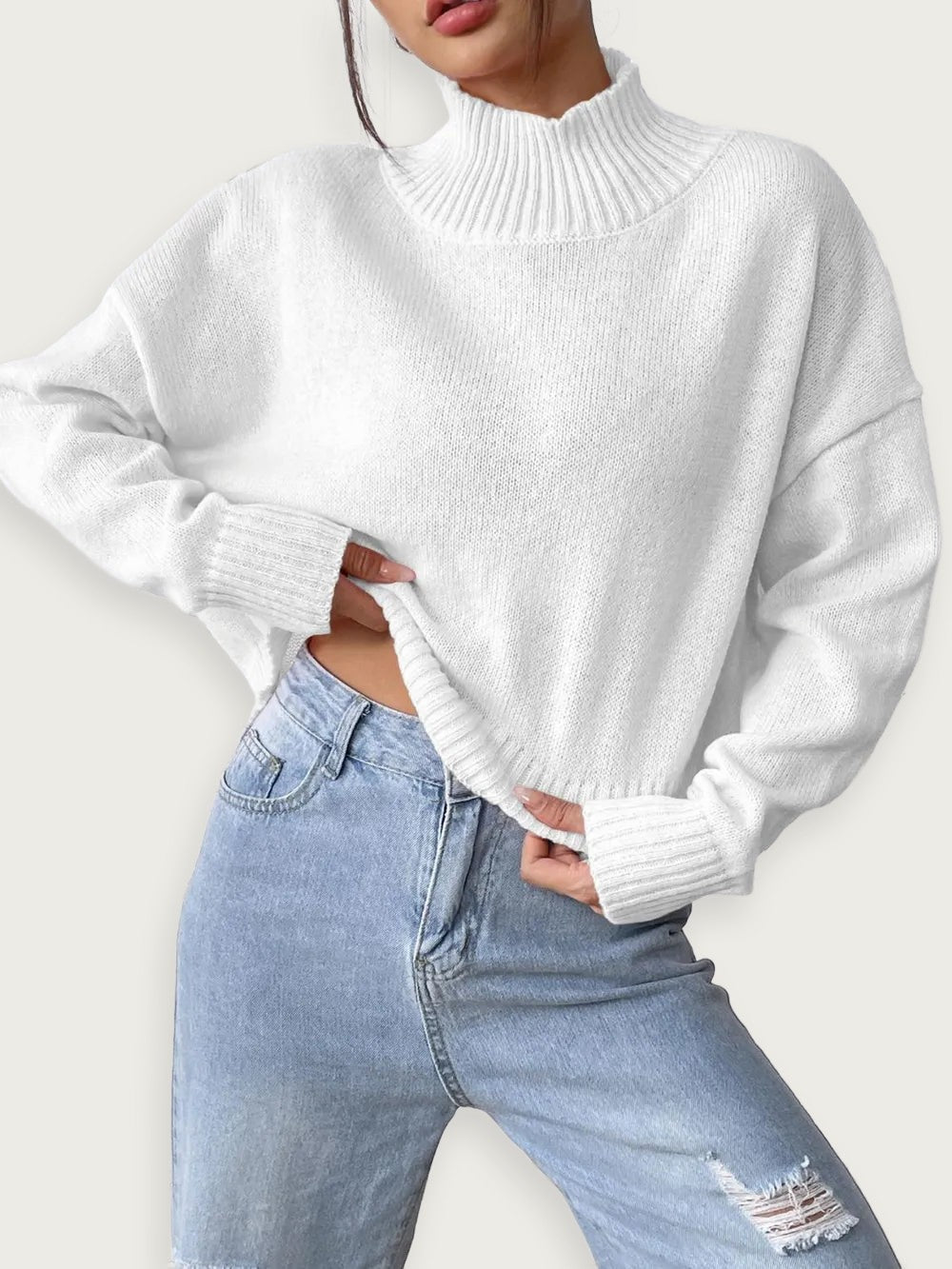 Soft Winter Knit Top – Casual Loose Fit Turtleneck for Women