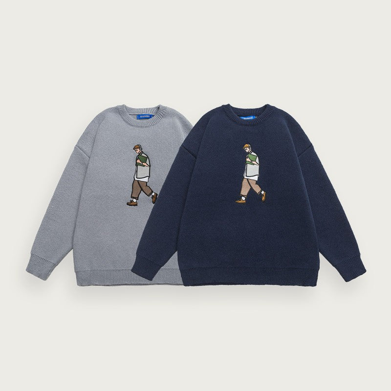 Rundhalsad Stickad Tröja Med Jacquard