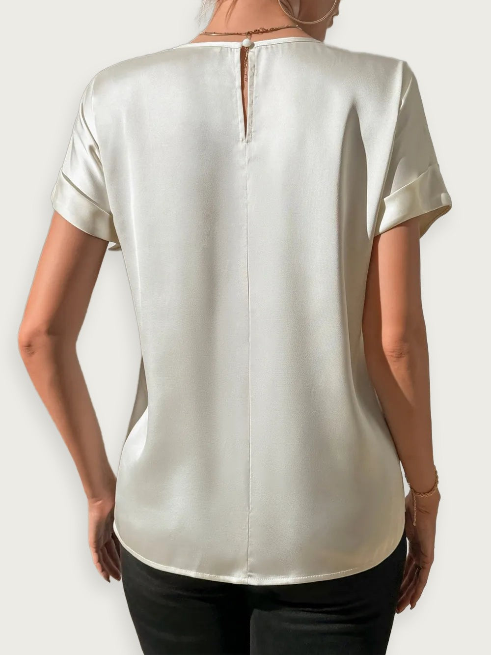 Rundhalsad Blus i Polyester Opak Bas - Elegant Tidlös