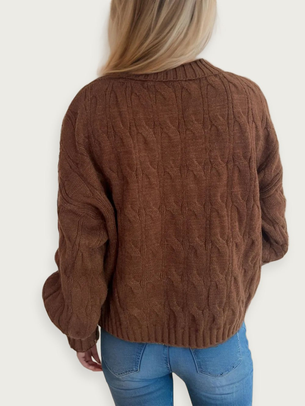 Enfärgad stickad tröja – Avslappnad kontorsstil