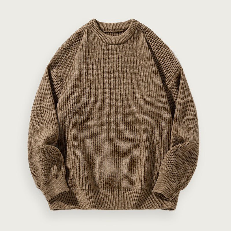 Rundhalsad Stickad Tröja Löst Sittande Polyester Mjuk