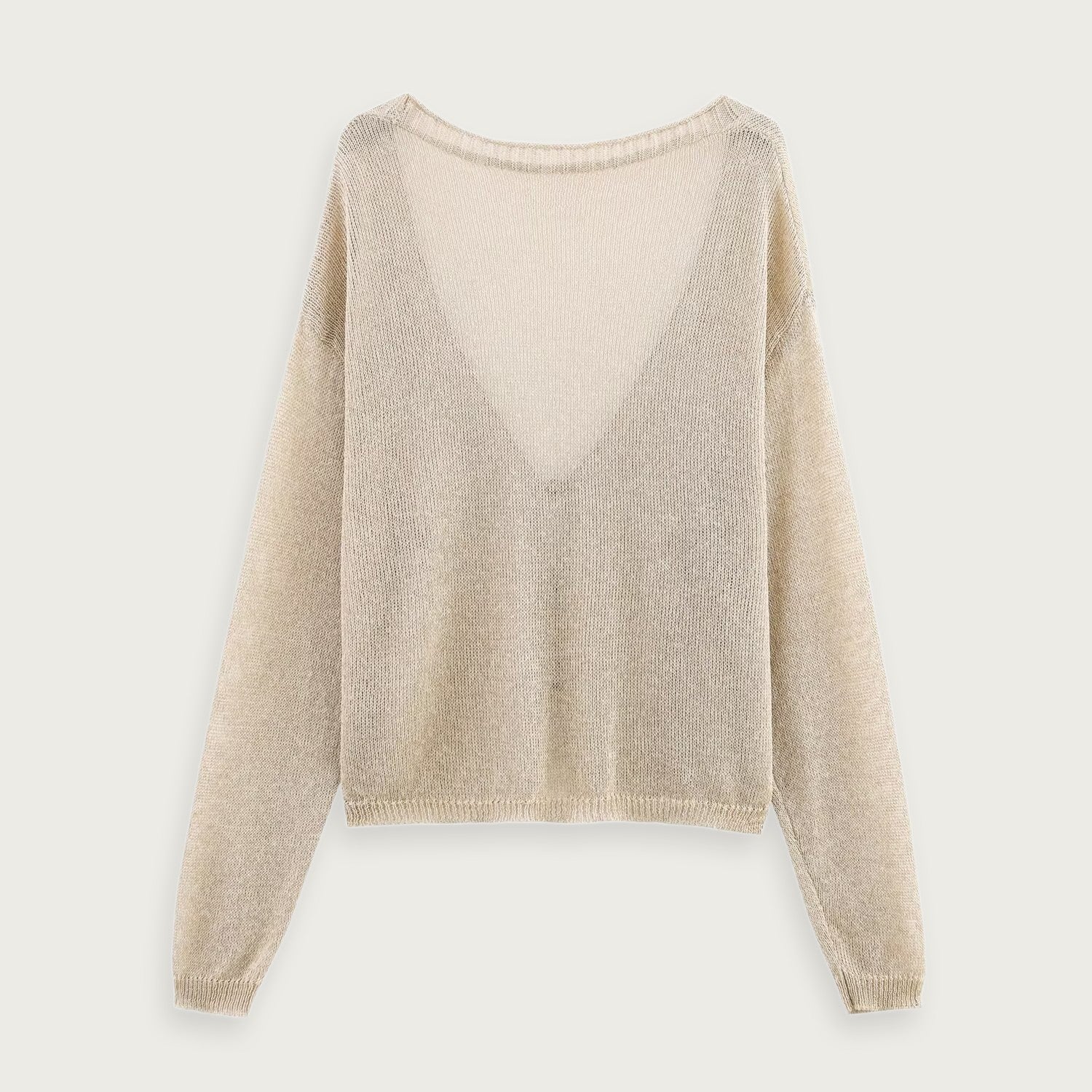 Vringad Stickad Tröja i Khaki Dam Lyxig Elegant Passform
