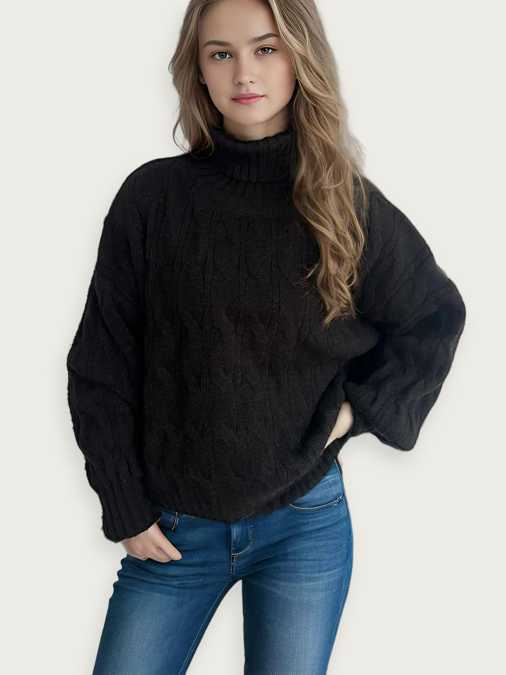 Enfärgad stickad tröja – Avslappnad kontorsstil