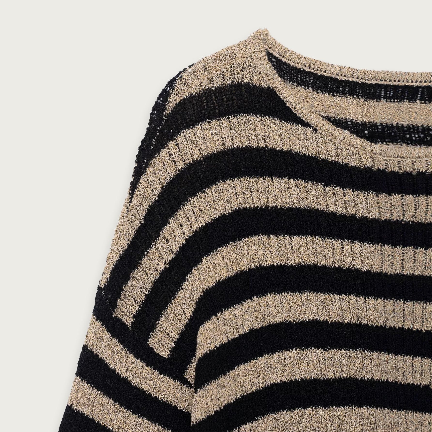 Randig Rundhalsad Stickad Tröja Khaki Polyester Kvinnor