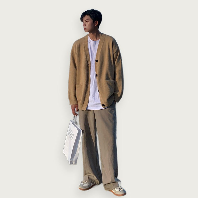 Stickad Cardigan Med V Hals Av Polyester Grå Passform