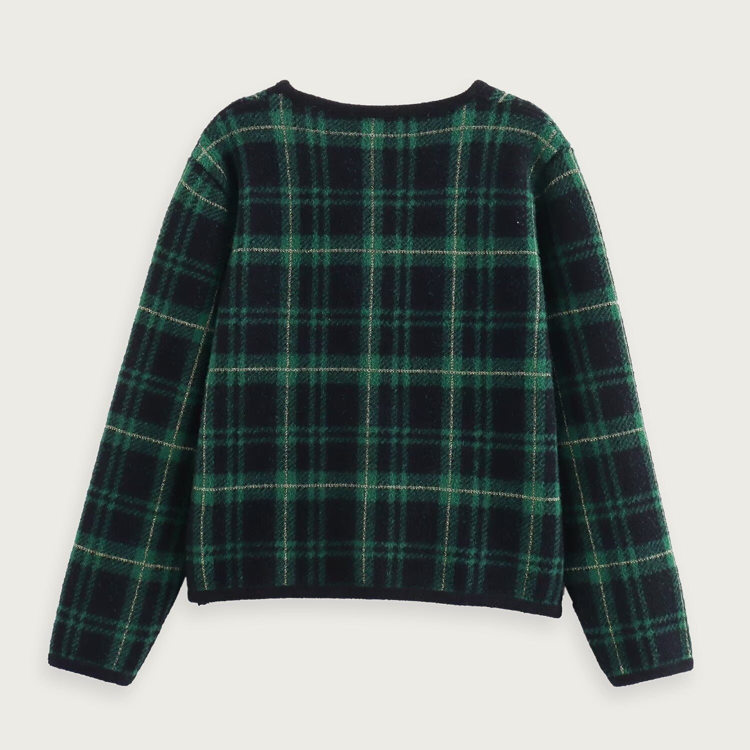 Grön Rutmönstrad Cardigan Med Dubbelknäppning Polyester