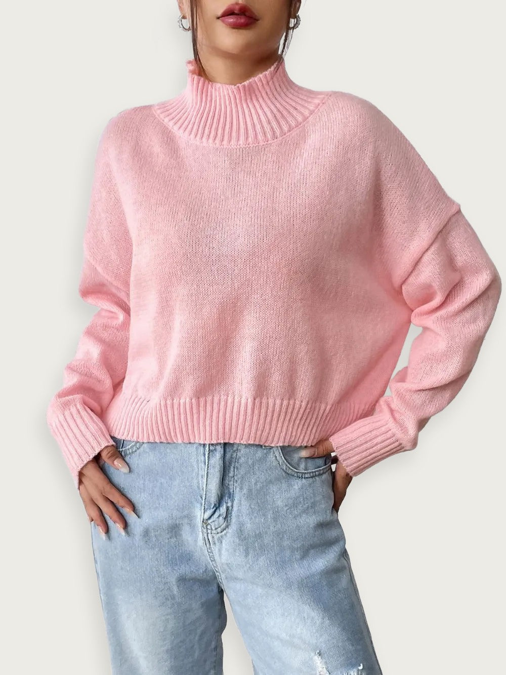 Soft Winter Knit Top – Casual Loose Fit Turtleneck for Women