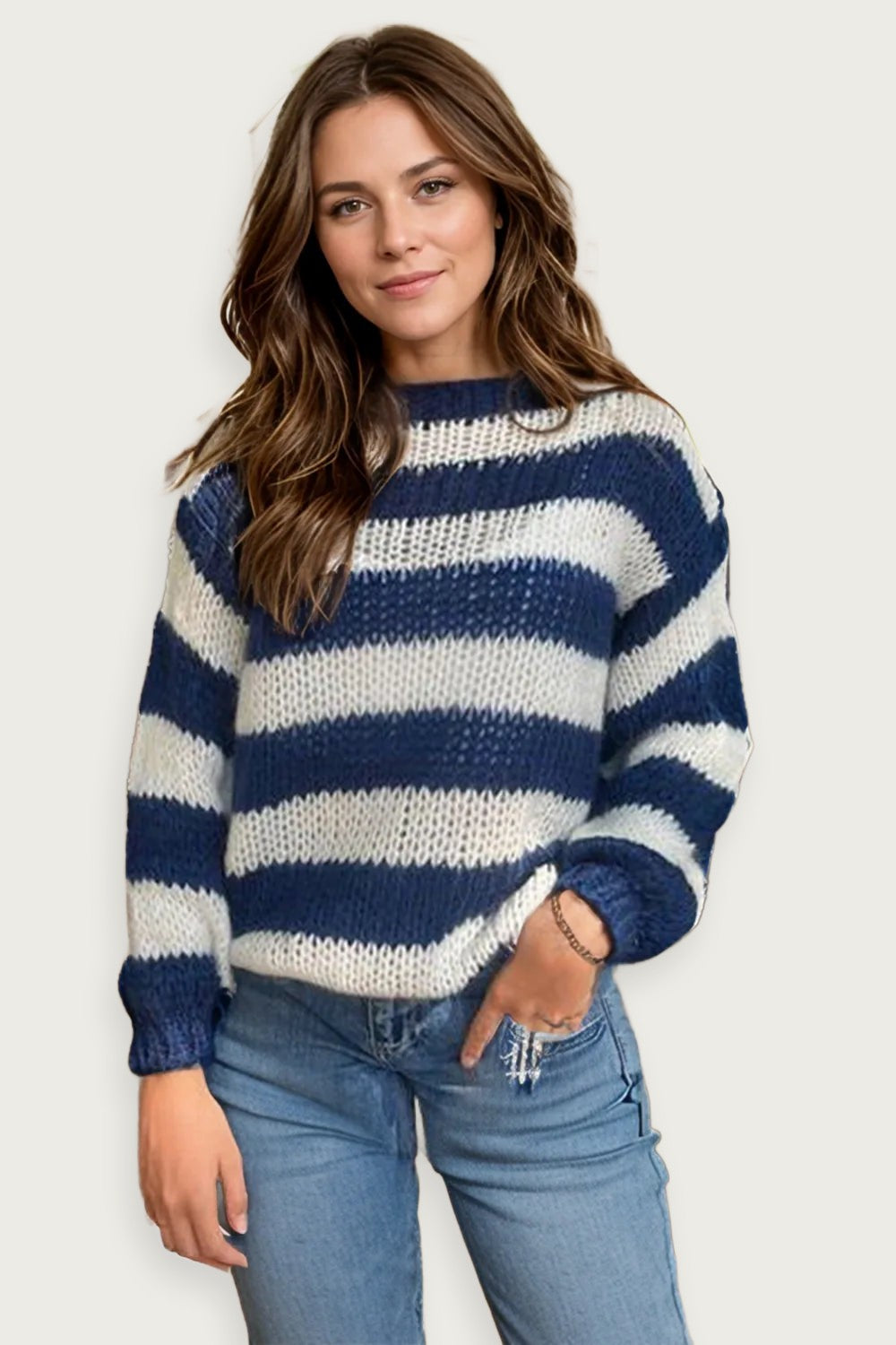 women’s high neck pullover sweater in soft knit fabric, long sleeve design, cozy autumn and winter wear for women, stylish solid color pullover for daily comfort