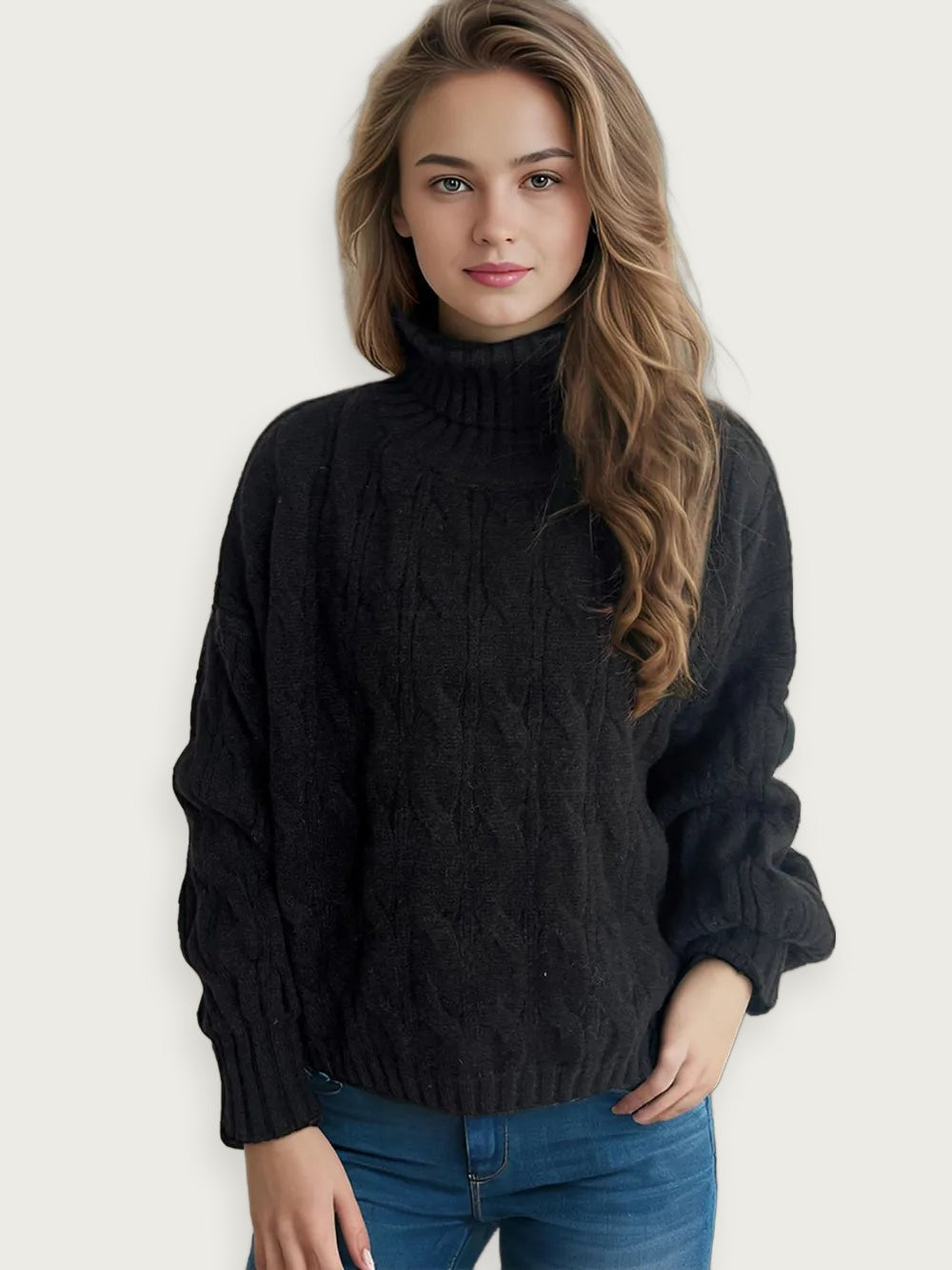 Enfärgad stickad tröja – Avslappnad kontorsstil