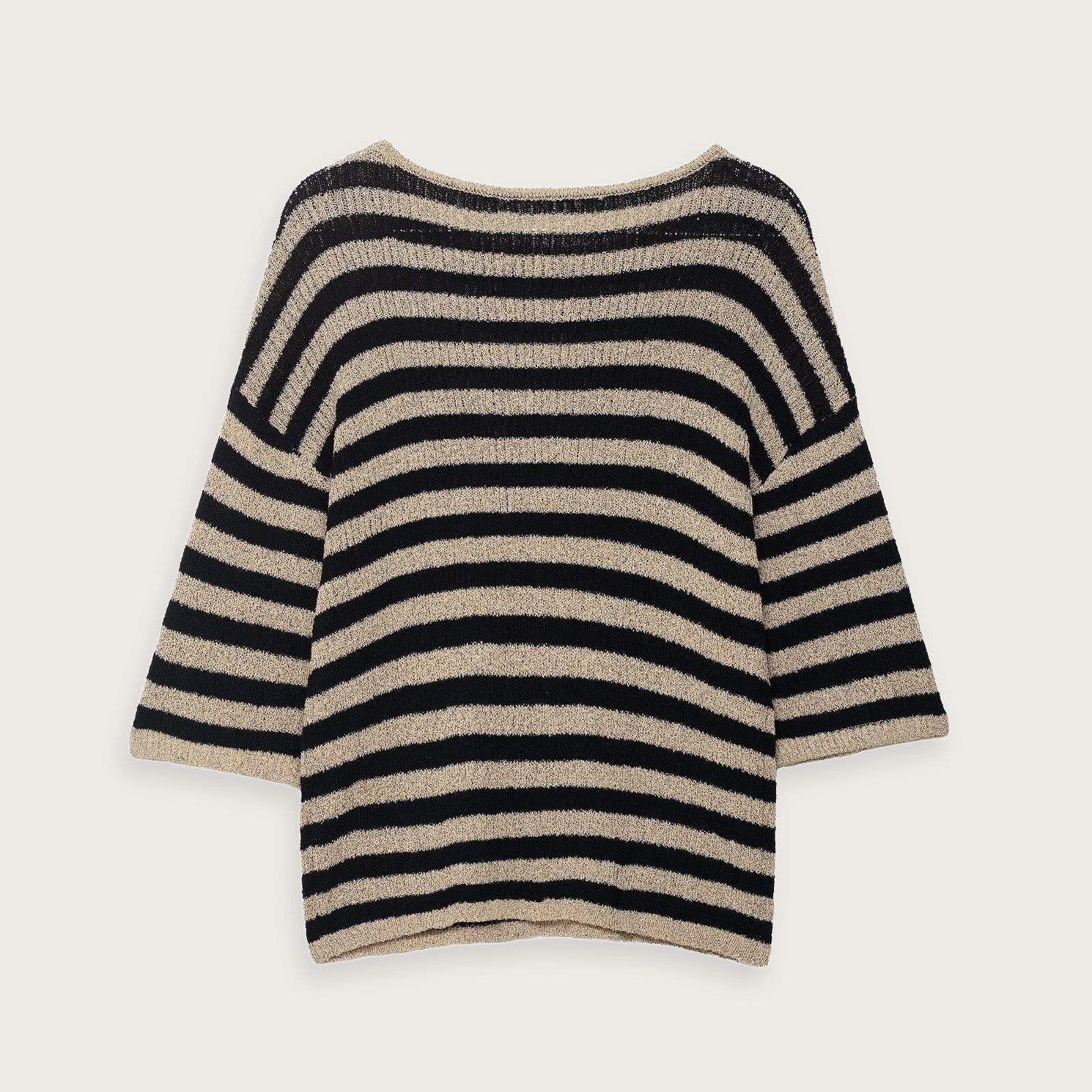 Randig Rundhalsad Stickad Tröja Khaki Polyester Kvinnor
