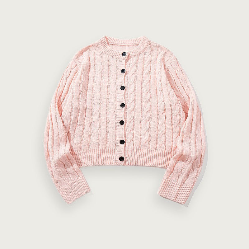 Retro stickad kofta – Enfärgad rundhalsad modell