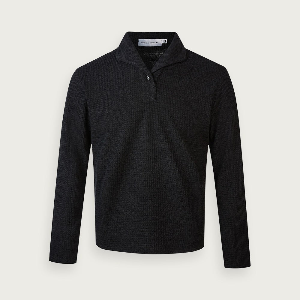 Italiensk stickad pikétröja – Enkeldesignad krage