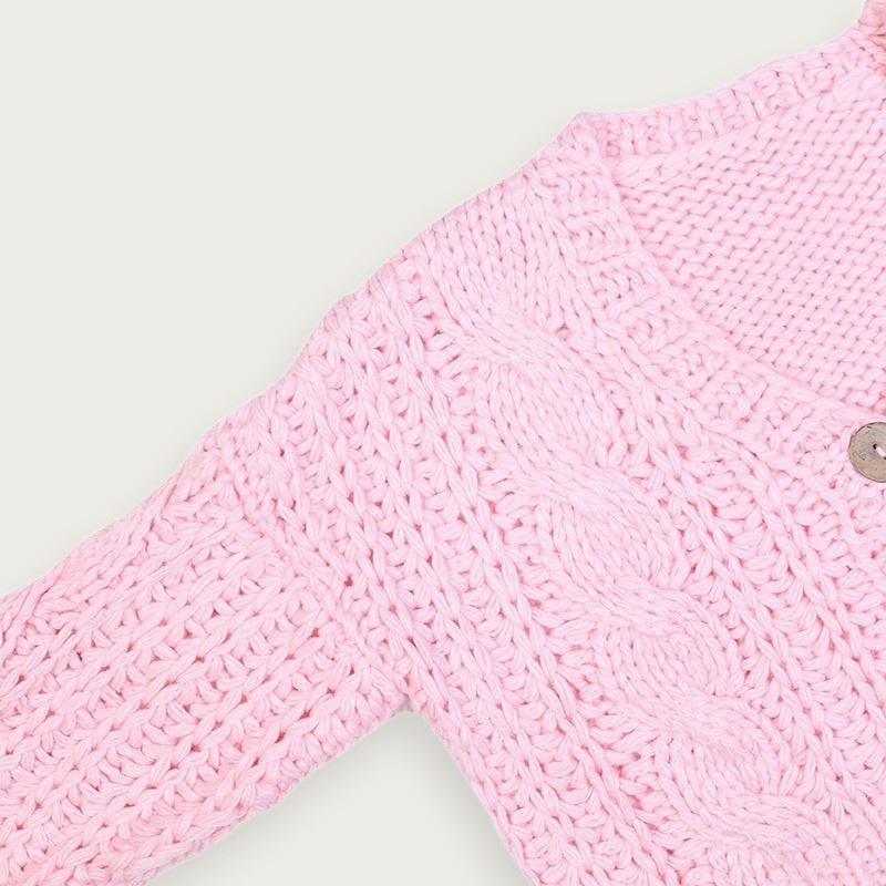Rosa V-ringad Stickad Cardigan Med Acetatfiber Bomull