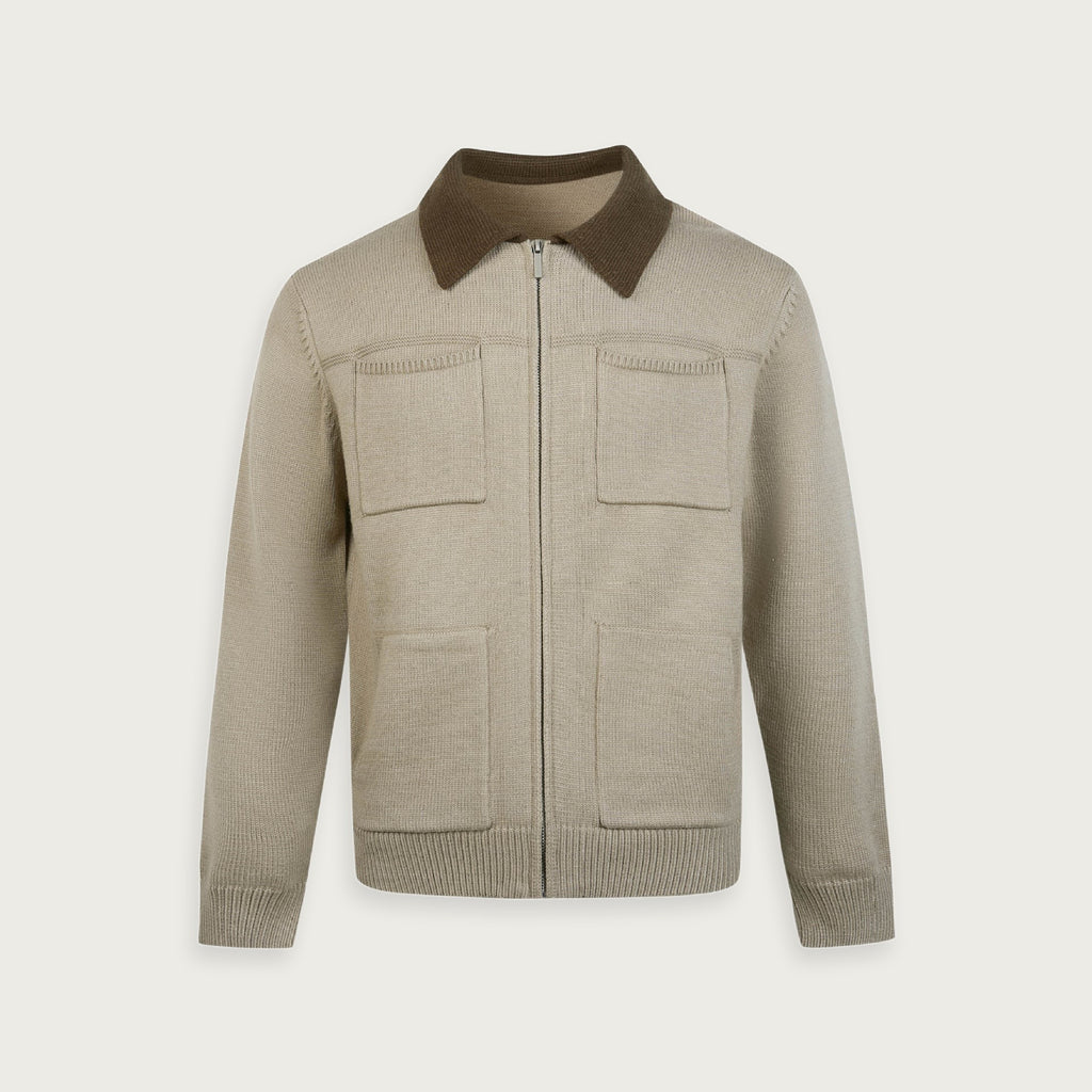 Stickad Dragkedja Kardigan Med Färgblock I Polyester