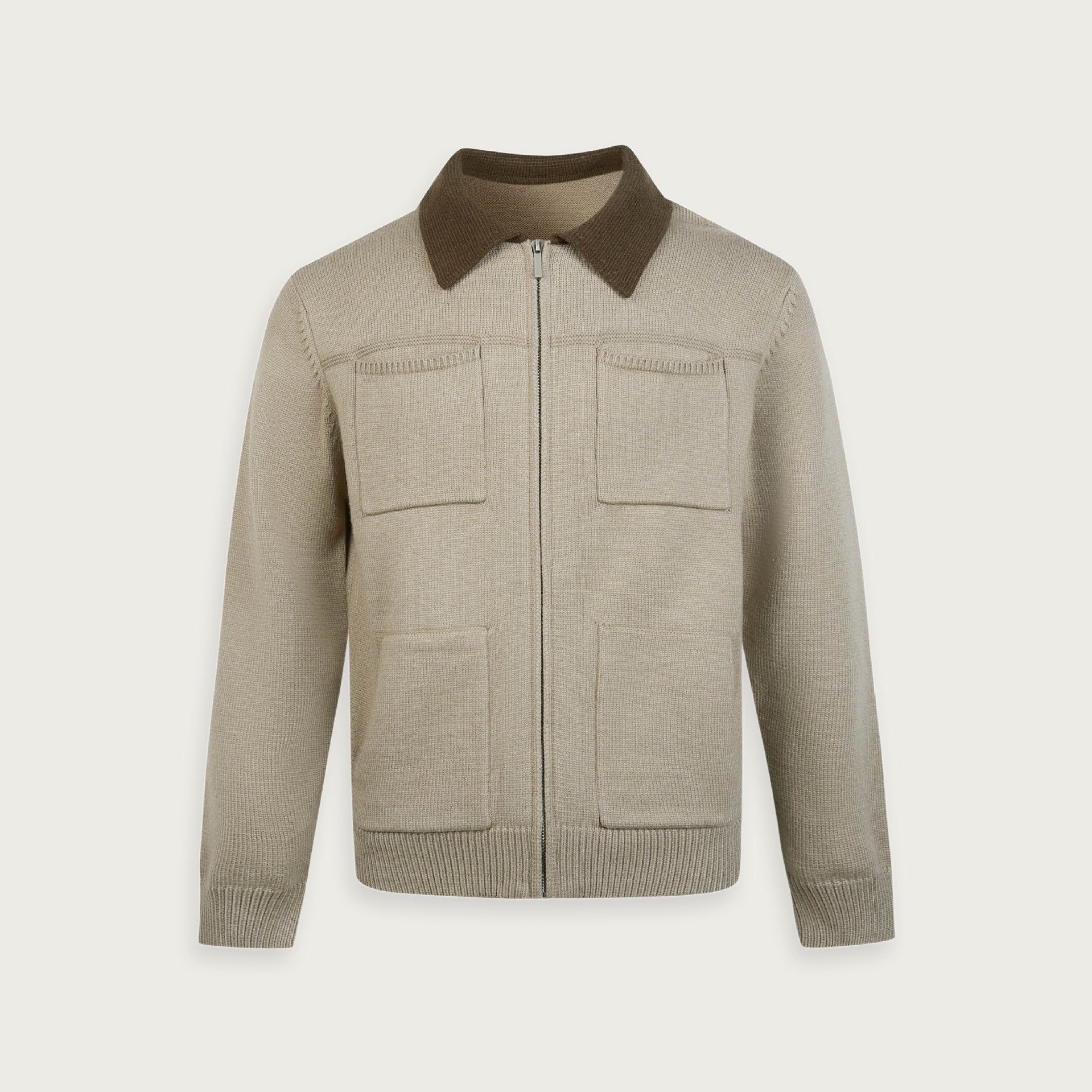 Stickad Dragkedja Kardigan Med Färgblock I Polyester