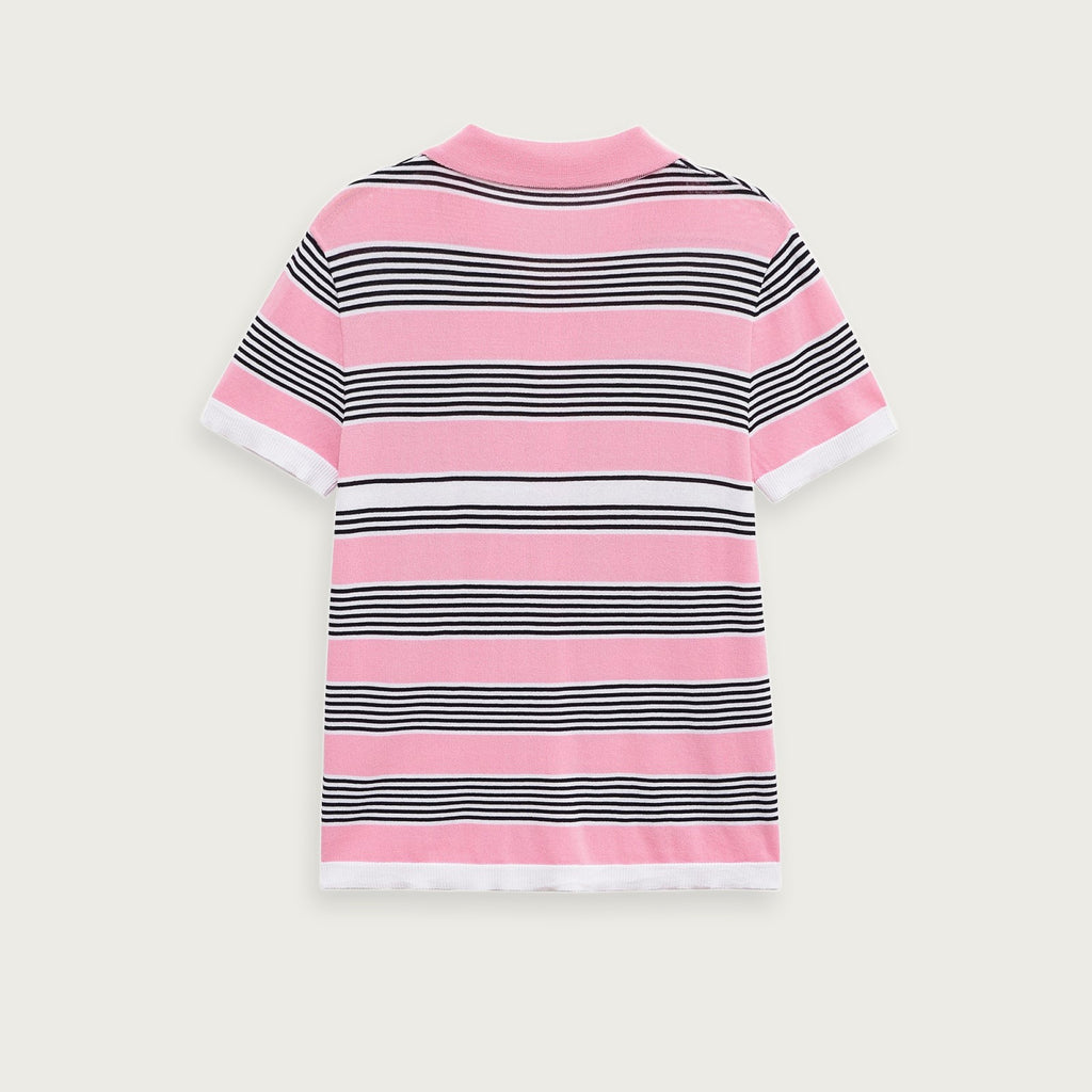 Kortärmad Stickad Polo Elegans i Blå Rosa Polyester