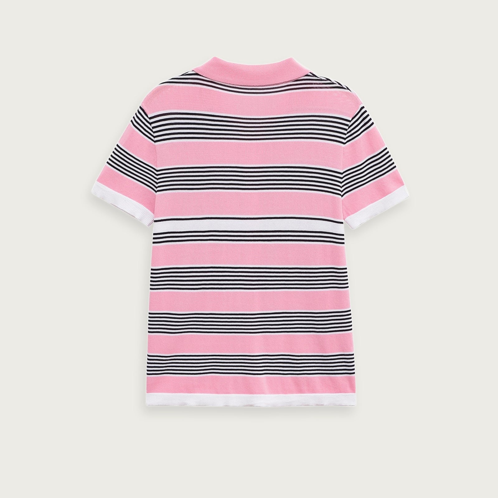 Kortärmad Stickad Polo Elegans i Blå Rosa Polyester