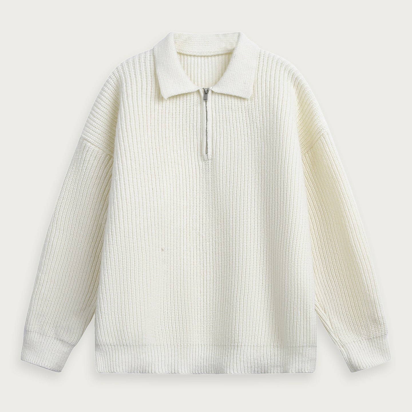 Stickad Halvziptröja Med Krage - Löst Passform Polyester