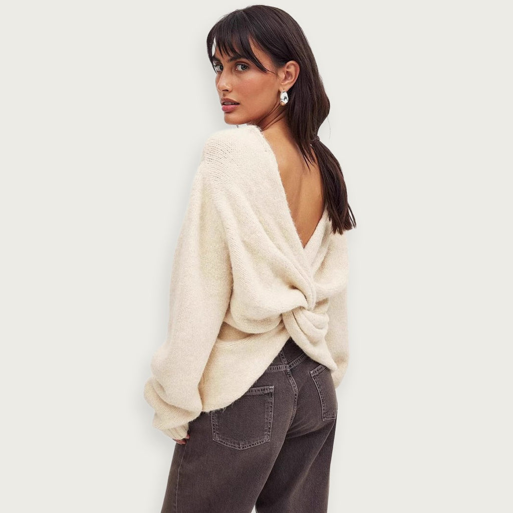 Stickad tröja med djup rygg – Vändbar design