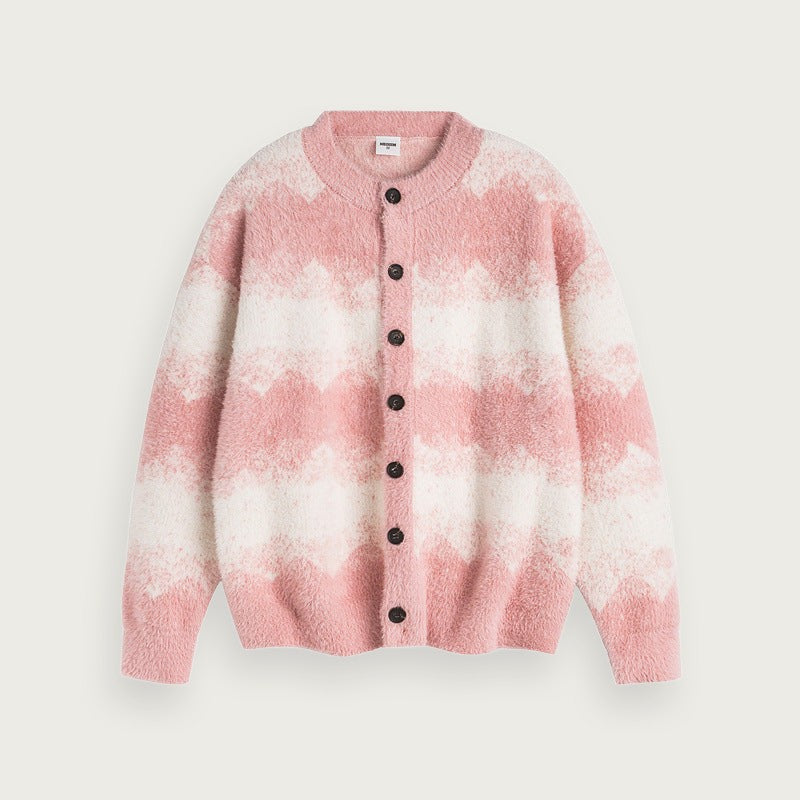 Gradient Jacquard Melerad Stickad Cardigan Unisex Passform