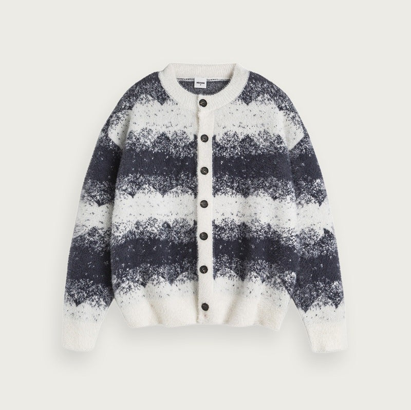 Gradient Jacquard Melerad Stickad Cardigan Unisex Passform