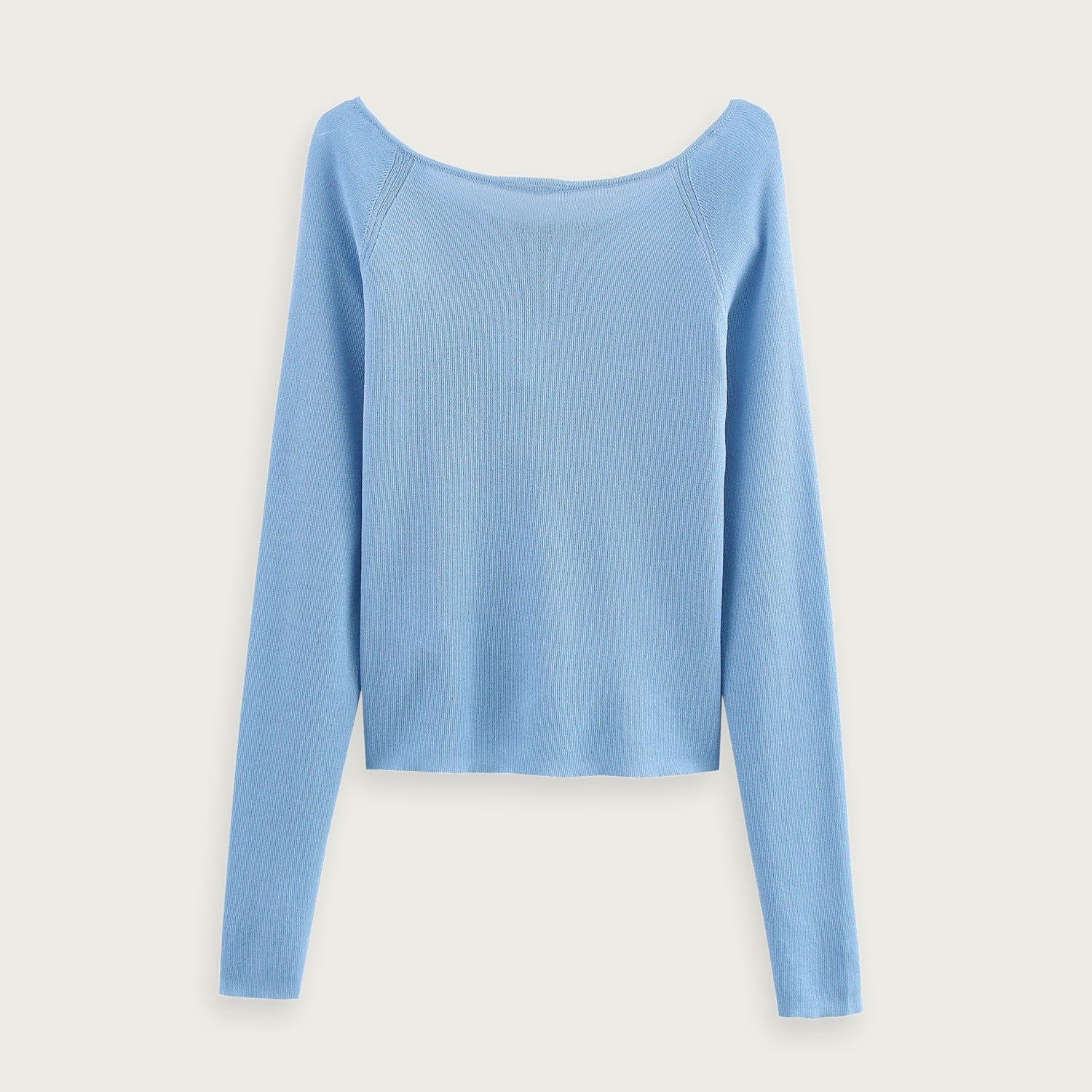 Rundhalsad Stickad Bluse Blå Stilren Passform Elegant