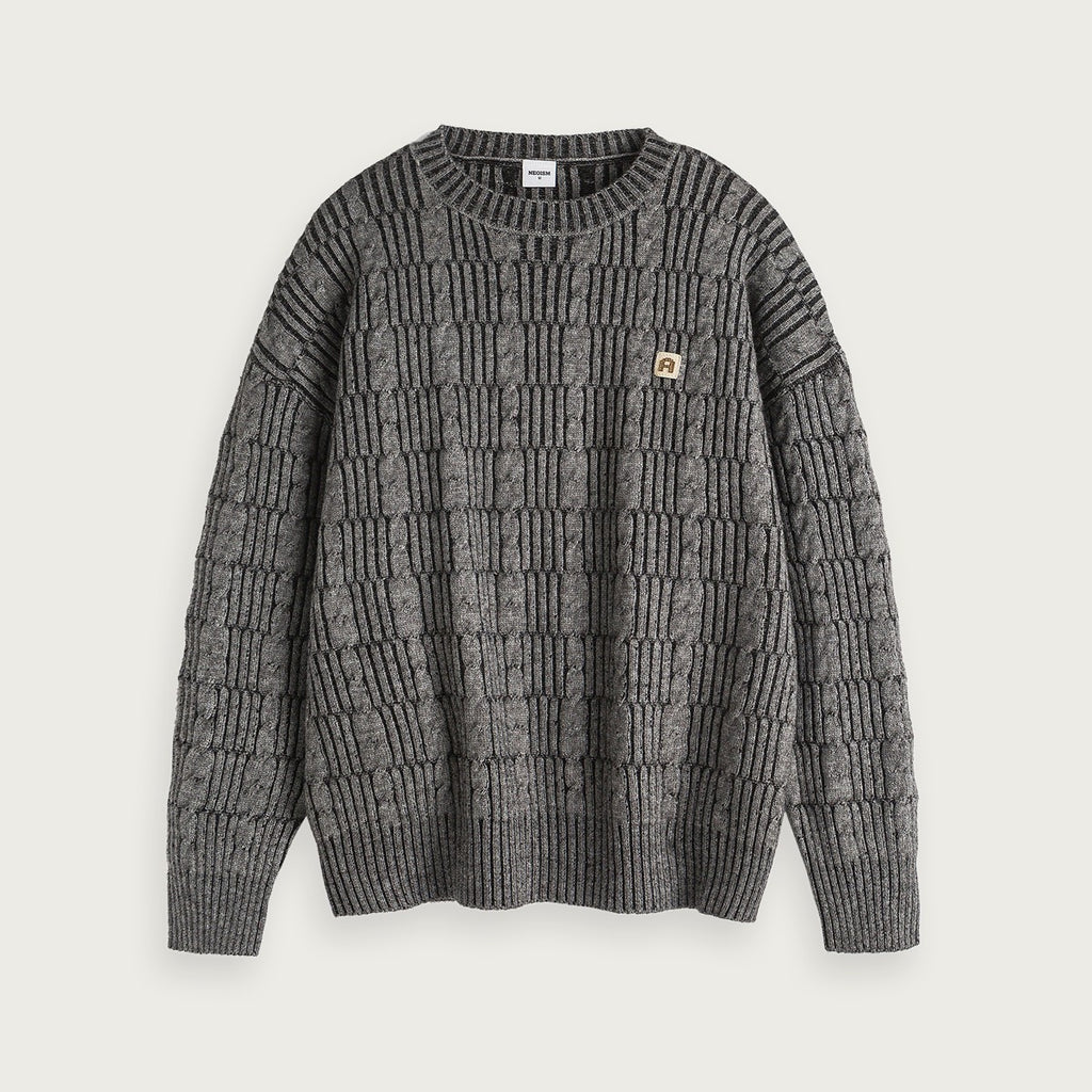 Stickad Tröja Jacquard Färgblock Grå Vitt Brun
