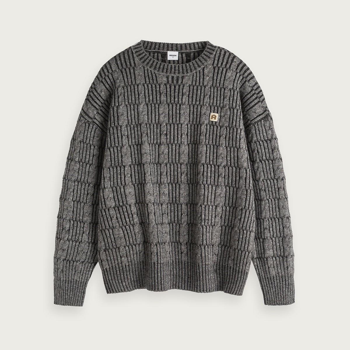 Stickad Tröja Jacquard Färgblock Grå Vitt Brun