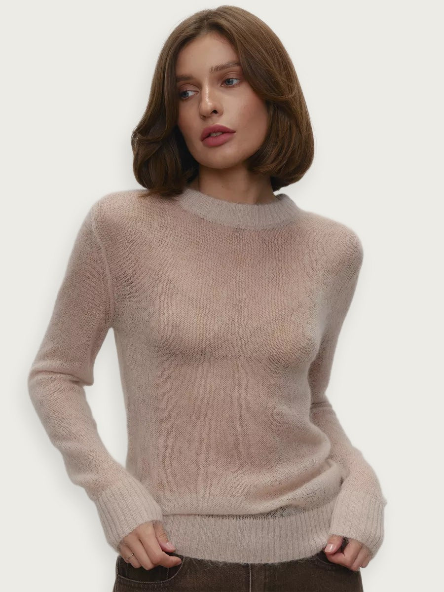 Genomskinlig stickad poncho – Rundhalsad i candyfärg