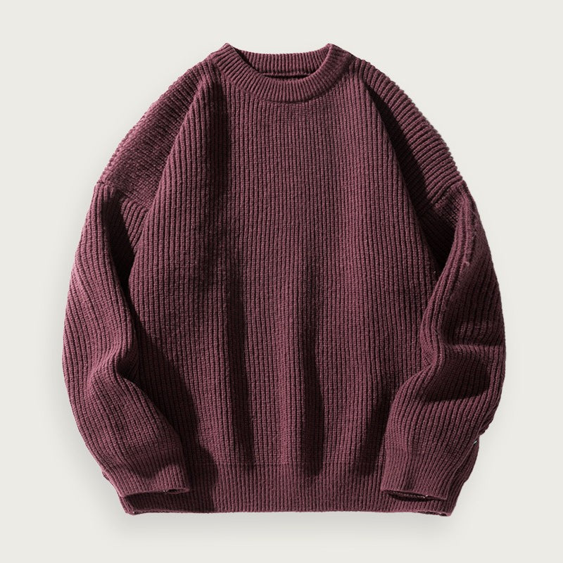 Rundhalsad Stickad Tröja Löst Sittande Polyester Mjuk