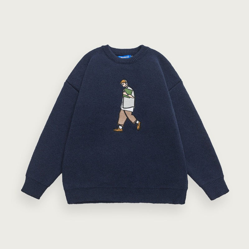 Rundhalsad Stickad Tröja Med Jacquard