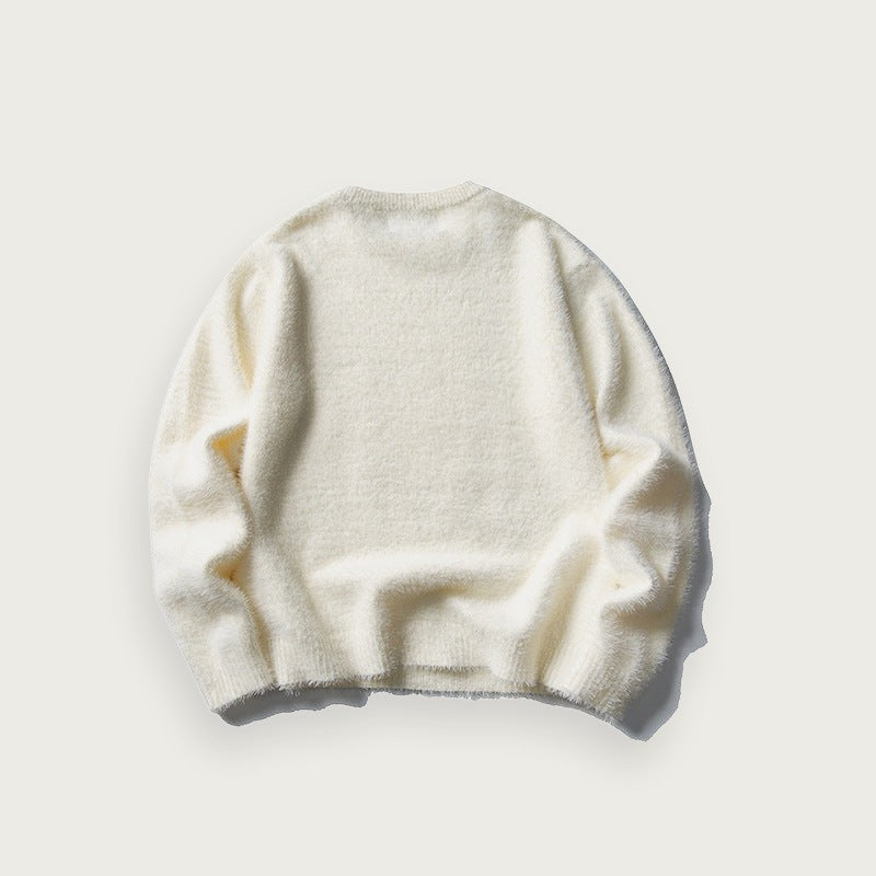 Stickad tröja i imitation-mink – Unisex rund hals