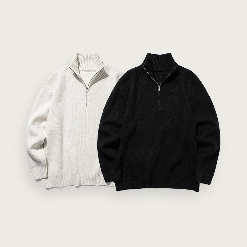 Enfärgad stickad halvpolo – Minimalistisk design