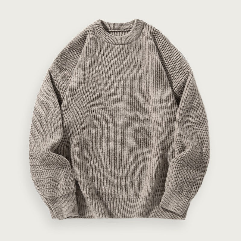 Rundhalsad Stickad Tröja Löst Sittande Polyester Mjuk