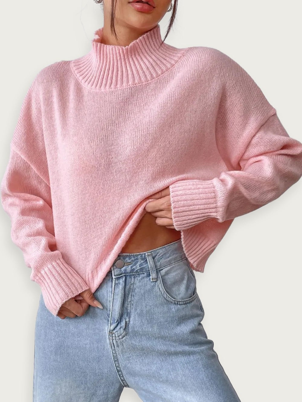 Soft Winter Knit Top – Casual Loose Fit Turtleneck for Women