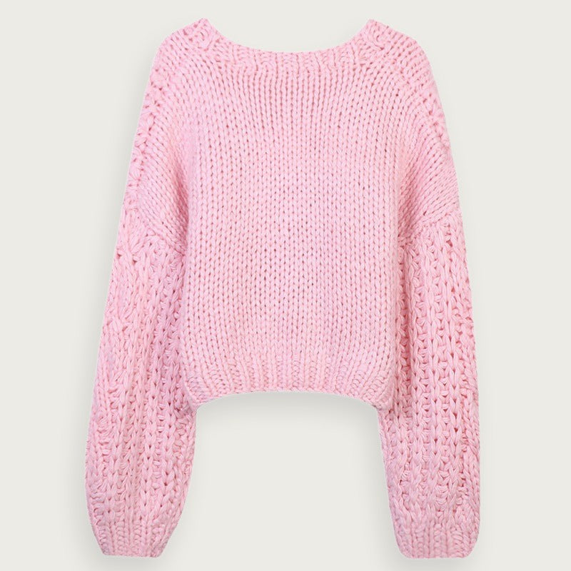 Rosa V-ringad Stickad Cardigan Med Acetatfiber Bomull