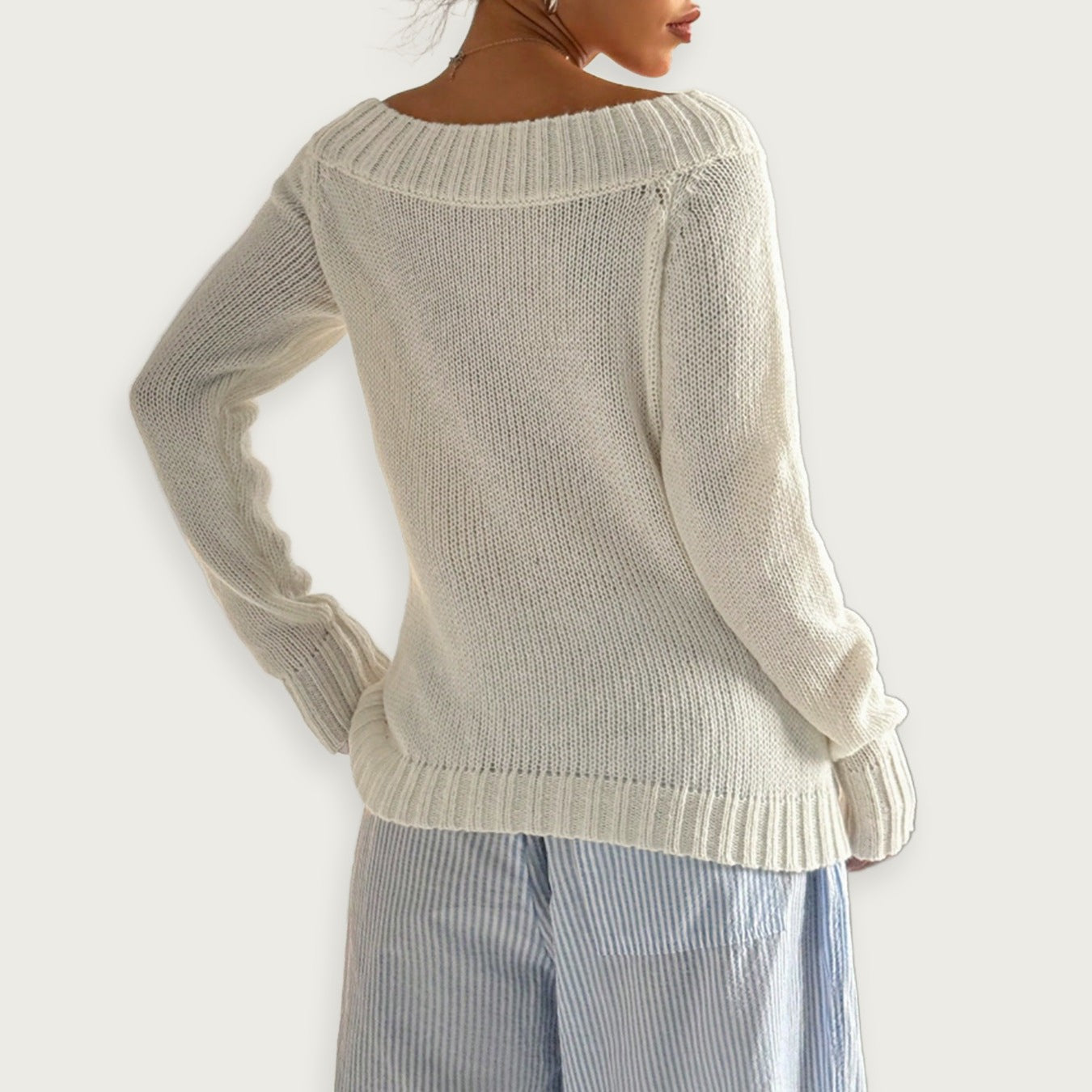 Enaxlad Stickad Topp Grå Polyester Axeldesign Elegant