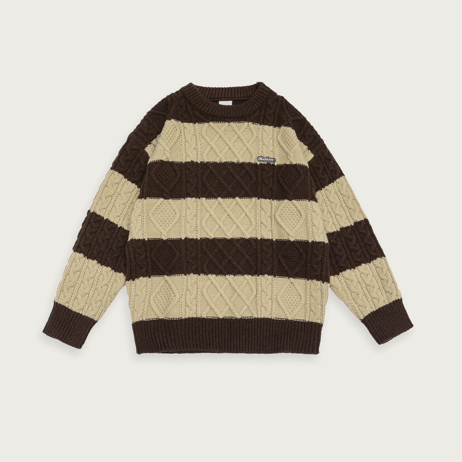 Tjock stickad tröja med rund hals – Avslappnad passform