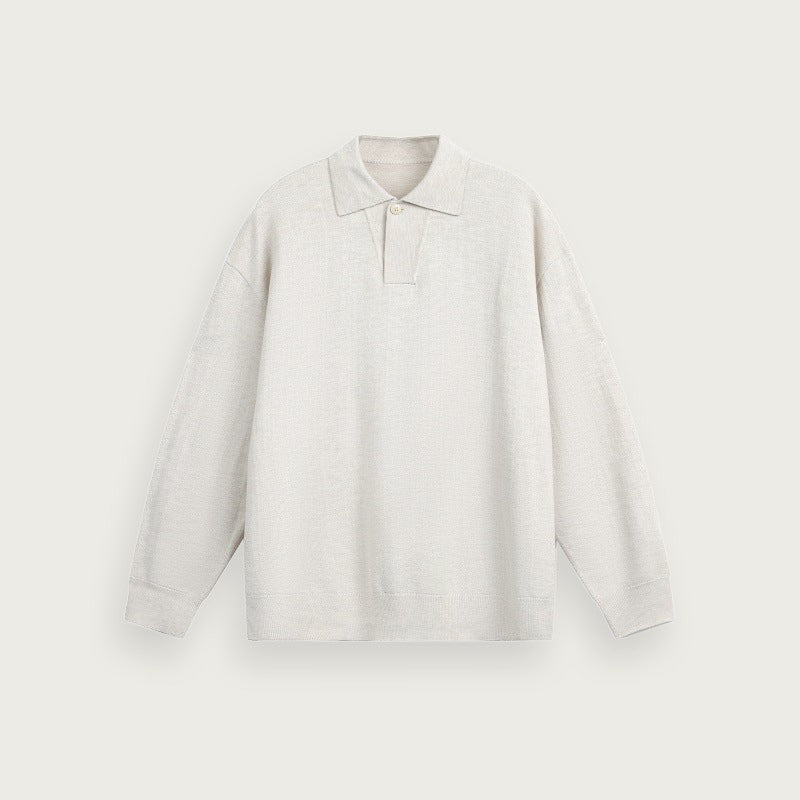 Enfärgad stickad polotröja – Avslappnad passform