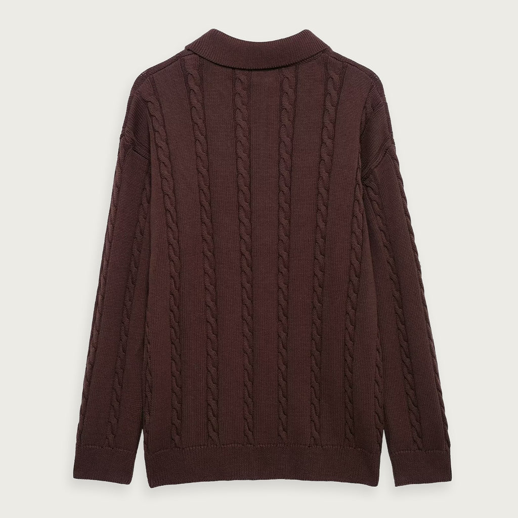 Stickad Jacka Med Polokrage Kastanjefärg Elegant
