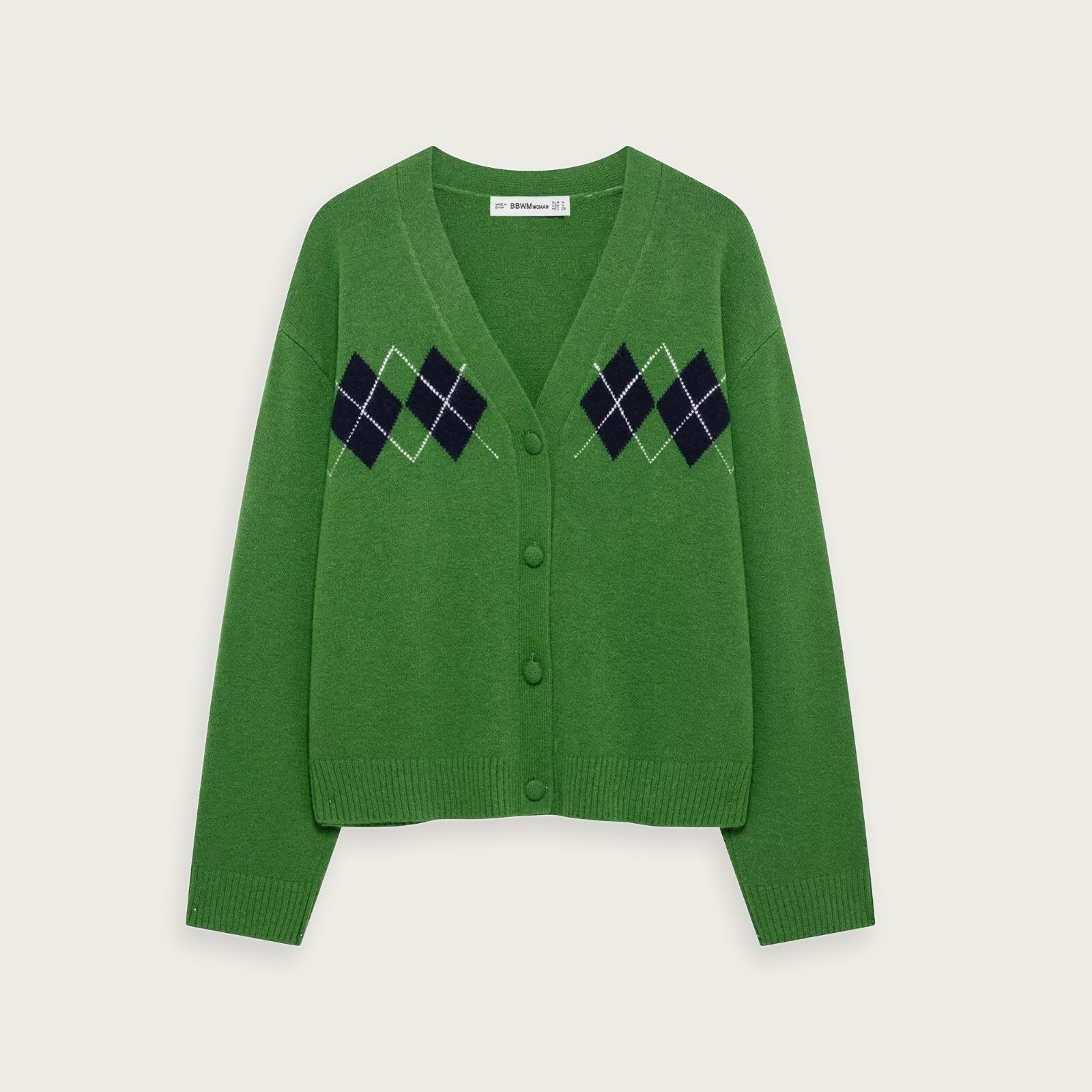Rutmönstrad Stickad Cardigan Grön Streetstyleinspirerad