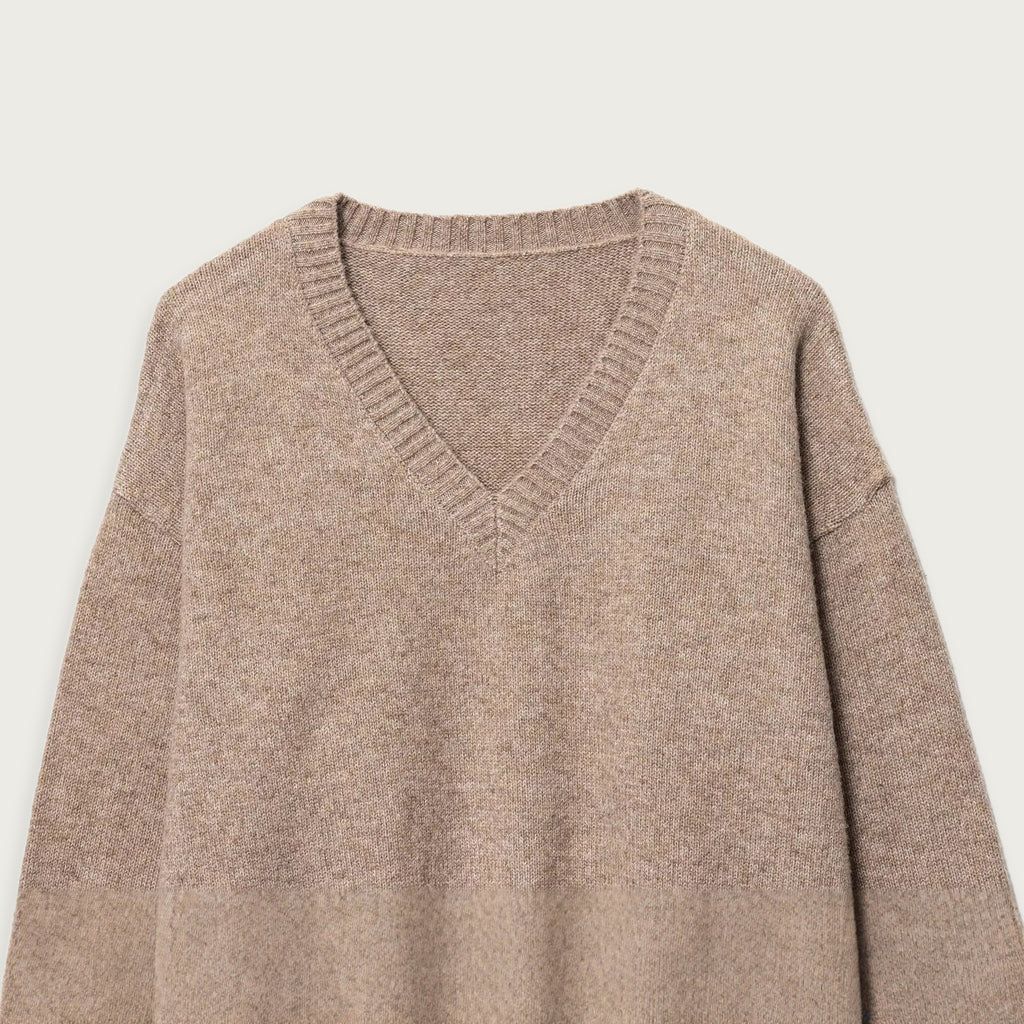 V Ringad Stickad Tröja Khaki Modern Tidlös Komfortabel