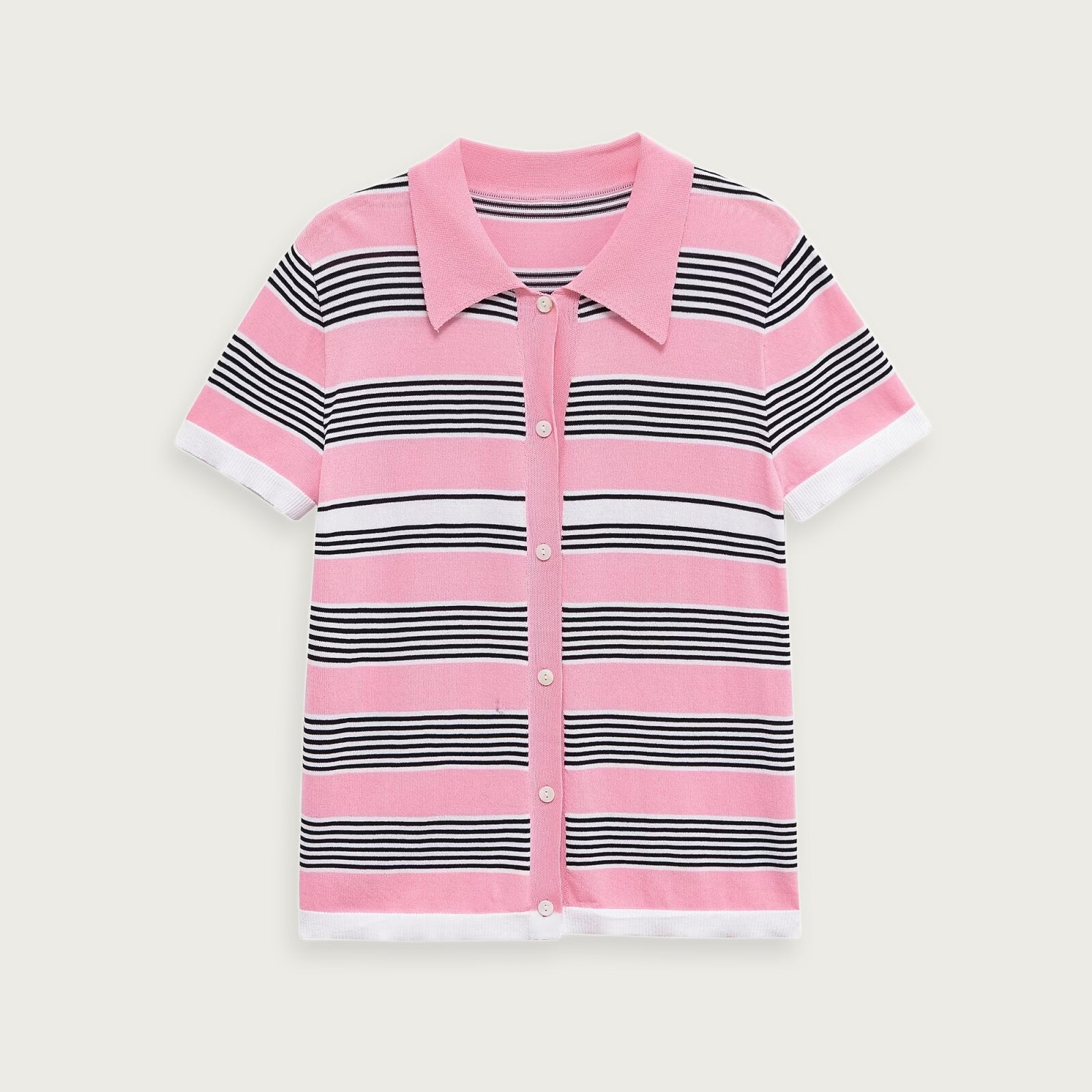 Kortärmad Stickad Polo Elegans i Blå Rosa Polyester