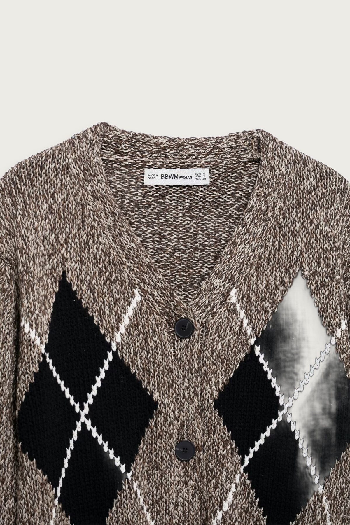 Stickad Cardigan Diamantmönstrad Stilren Elegant Passar