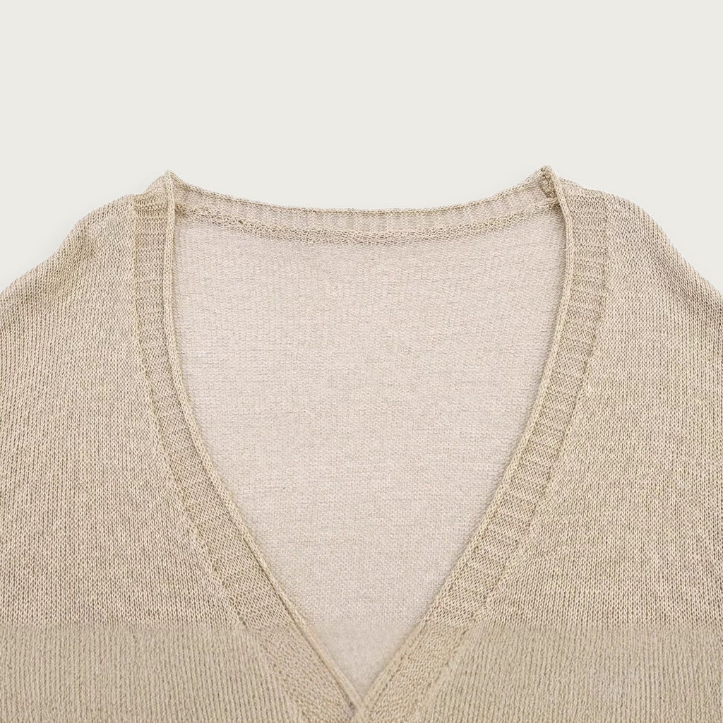 Vringad Stickad Tröja i Khaki Dam Lyxig Elegant Passform