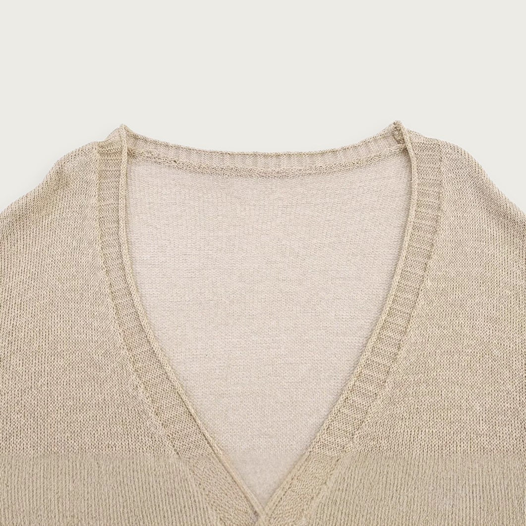 Vringad Stickad Tröja i Khaki Dam Lyxig Elegant Passform