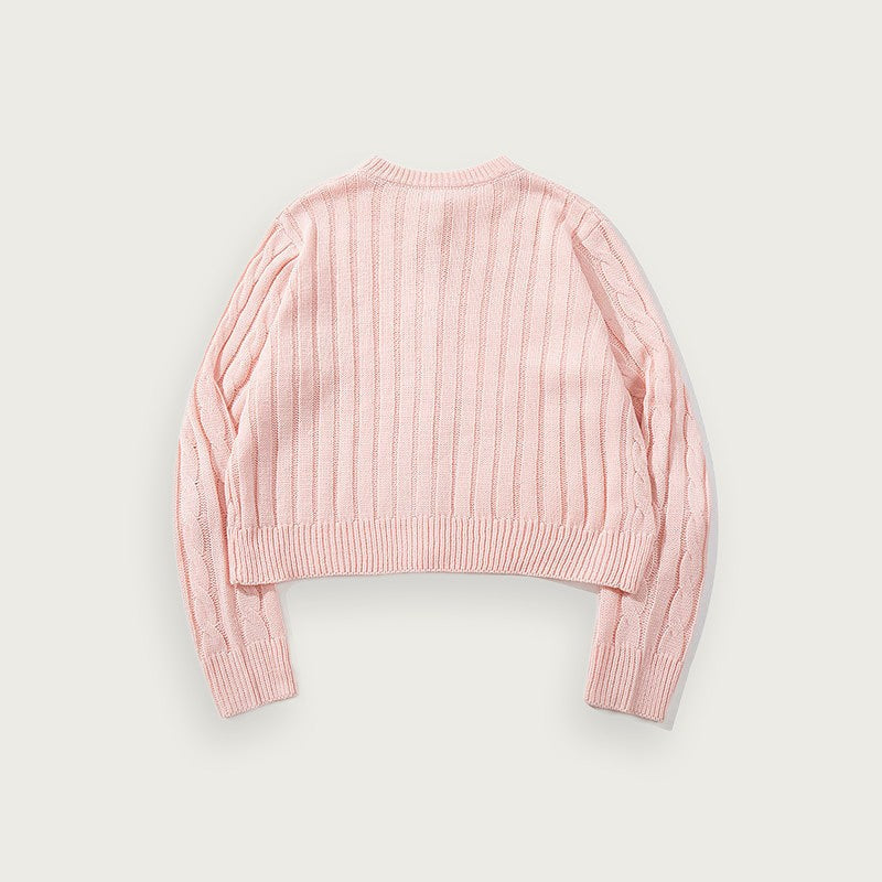 Retro stickad kofta – Enfärgad rundhalsad modell