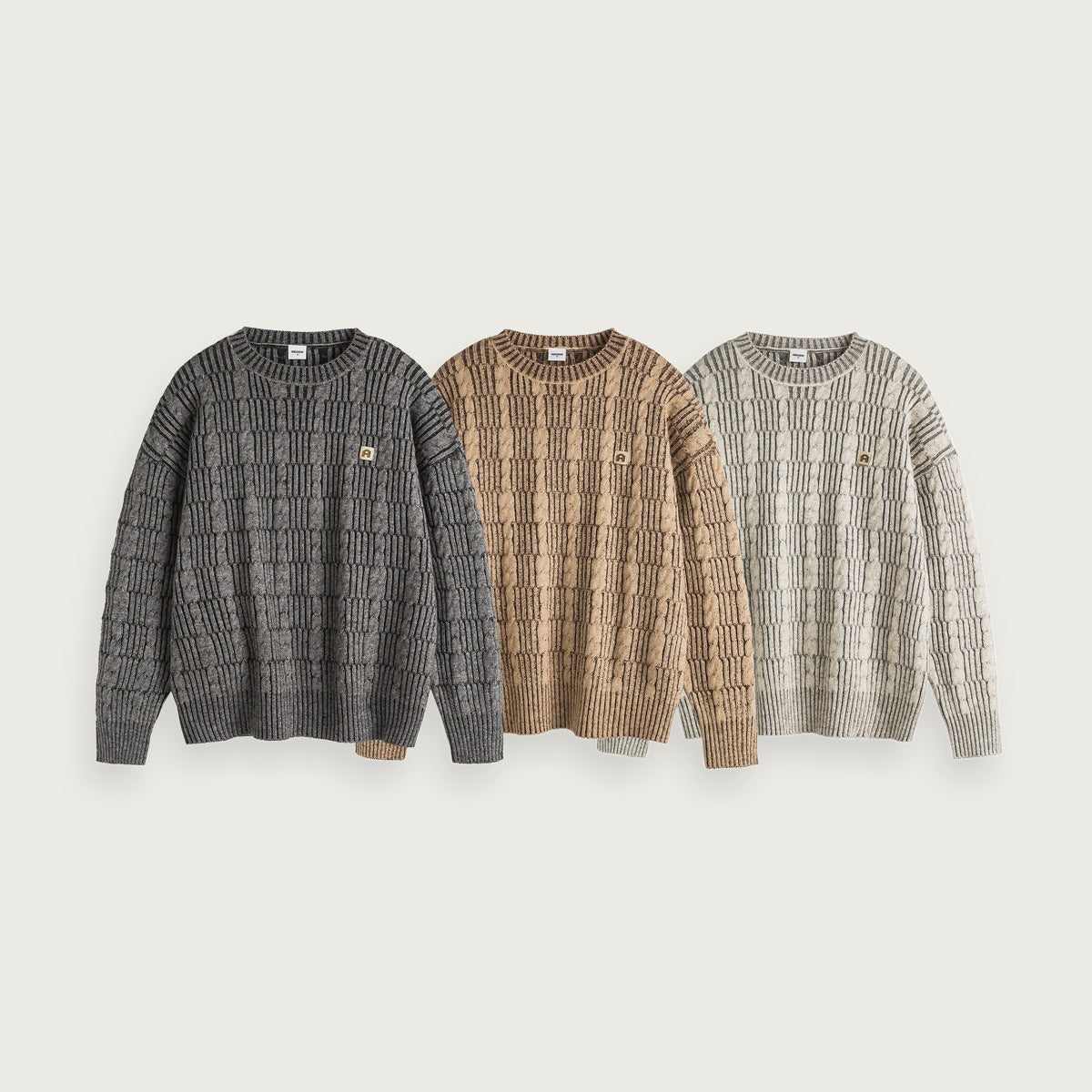 Stickad Tröja Jacquard Färgblock Grå Vitt Brun