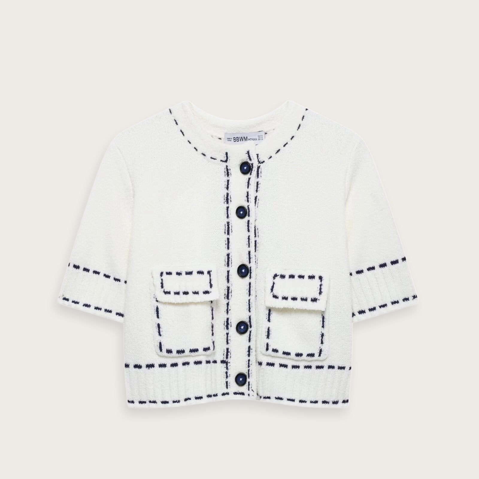 Kortärmad Stickad Cardigan Vit Elegant