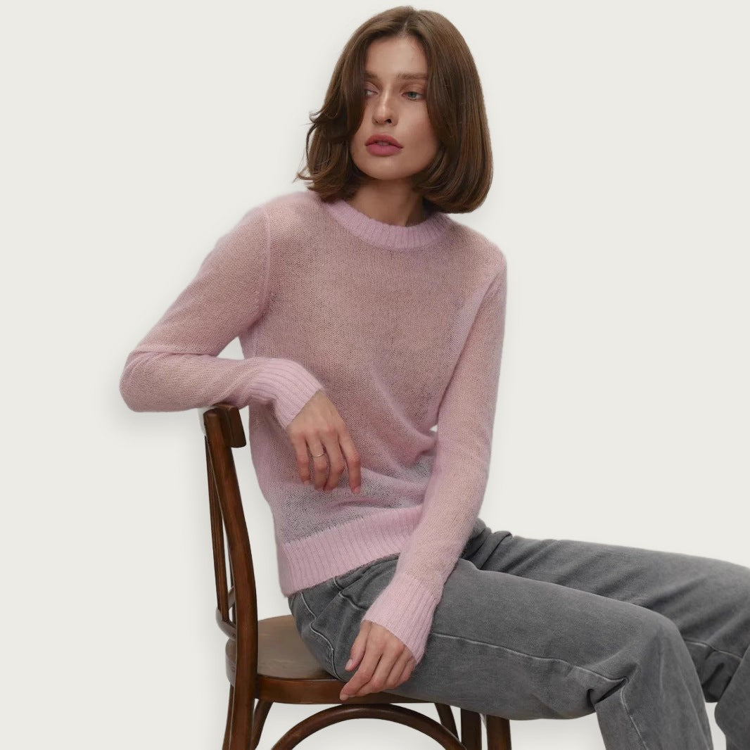 Genomskinlig stickad poncho – Rundhalsad i candyfärg